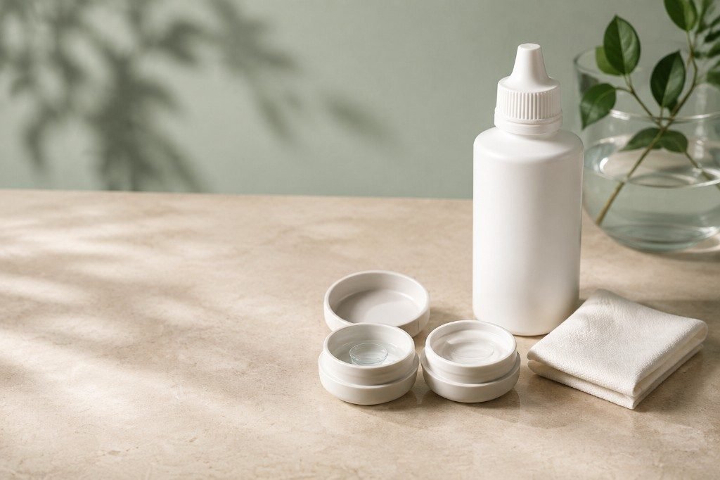 Contact lens case, solution bottle and cloth