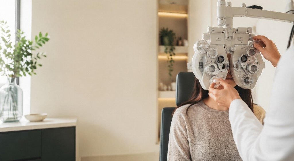 An eye examination using a phoropter